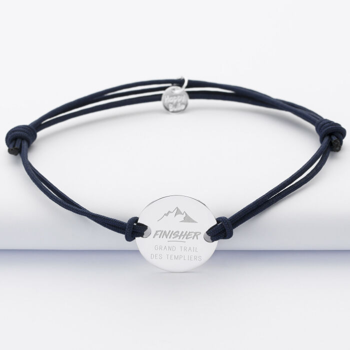 Bracelet homme personnalisé cordon doublé médaille gravée argent 2 trous 20 mm - Edition spéciale "Finisher"