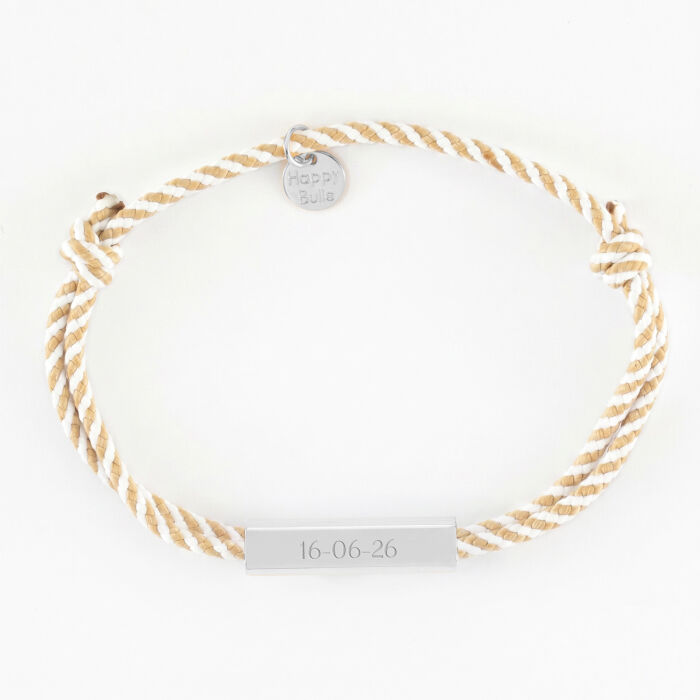 Bracelet homme personnalisé cordon tressé double médaille gravée acier cube rectangulaire 25x5x5 mm