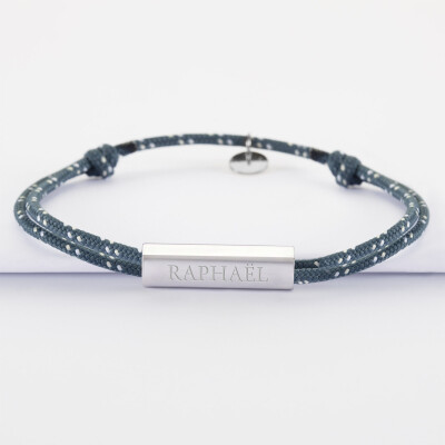 Bracelet homme personnalisé cordage marin double médaille gravée acier cube rectangulaire 25x5x5 mm