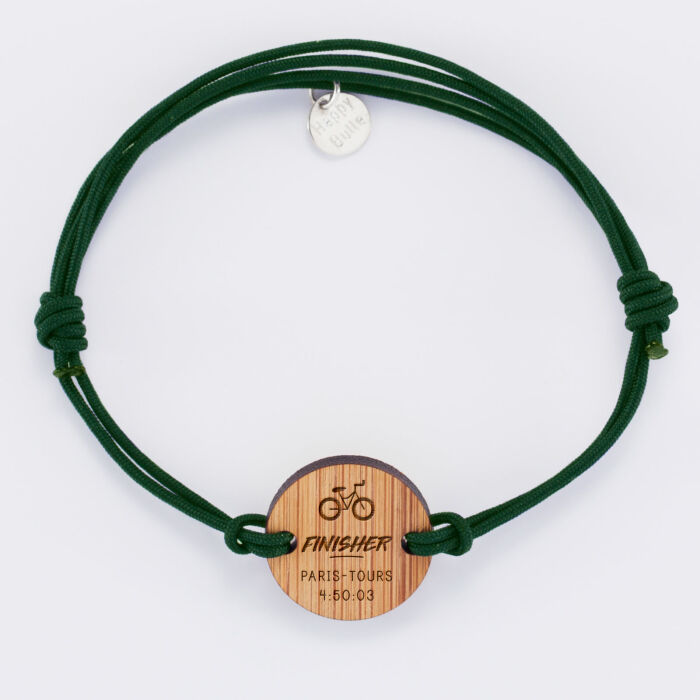 Bracelet homme personnalisé médaille gravée bois ronde 21 mm - Edition spéciale "Finisher"