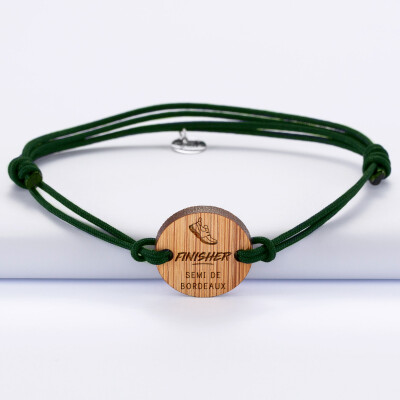 Bracelet homme personnalisé médaille gravée bois ronde 21 mm - Edition spéciale "Finisher"