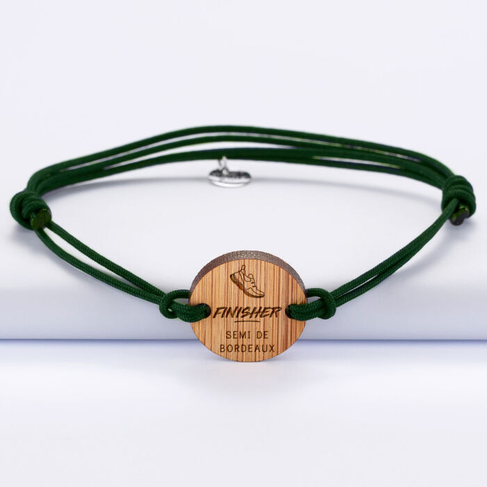 Bracelet homme personnalisé médaille gravée bois ronde 21 mm - Edition spéciale "Finisher"