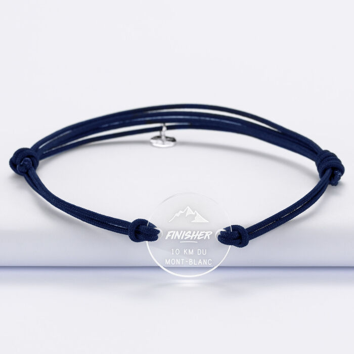 Bracelet homme personnalisé médaille gravée acrylique ronde 21 mm - Edition spéciale "Finisher" - montagne