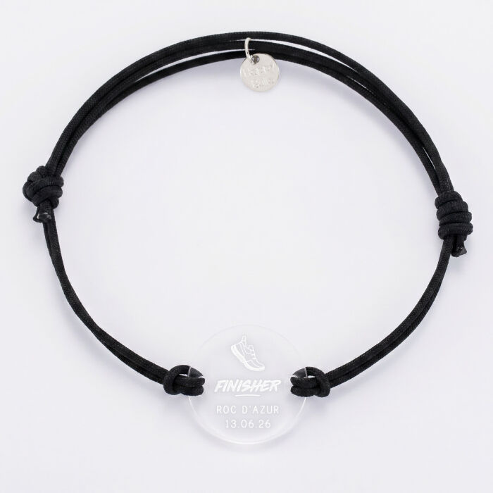 Bracelet homme personnalisé médaille gravée acrylique ronde 21 mm - Edition spéciale "Finisher" - running