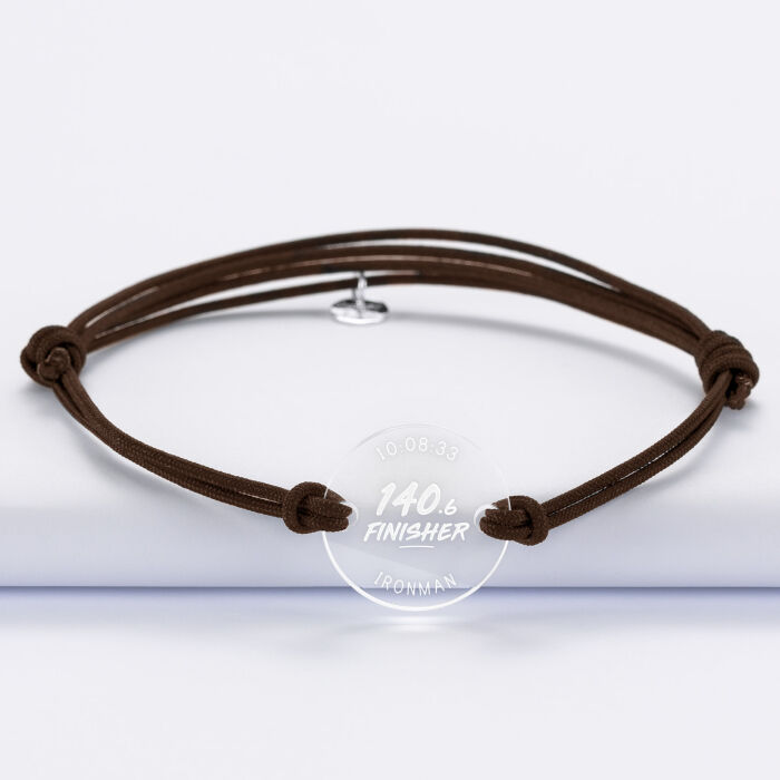 Bracelet homme personnalisé médaille gravée acrylique ronde 21 mm - Edition spéciale "Finisher running et triathlon" - 140