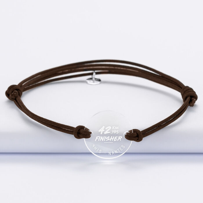 Bracelet homme personnalisé médaille gravée acrylique ronde 21 mm - Edition spéciale "Finisher running et triathlon" - marathon