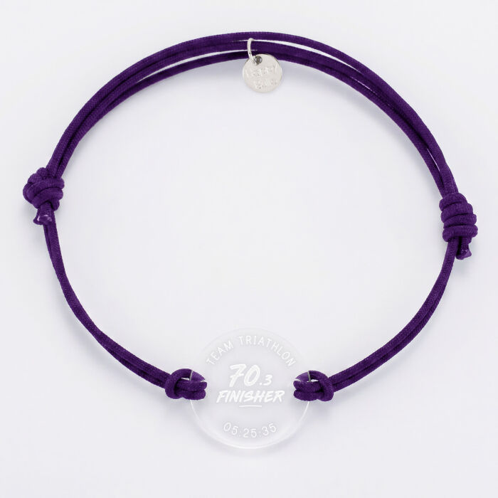 Bracelet homme personnalisé médaille gravée acrylique ronde 21 mm - Edition spéciale "Finisher running et triathlon" - half ironman