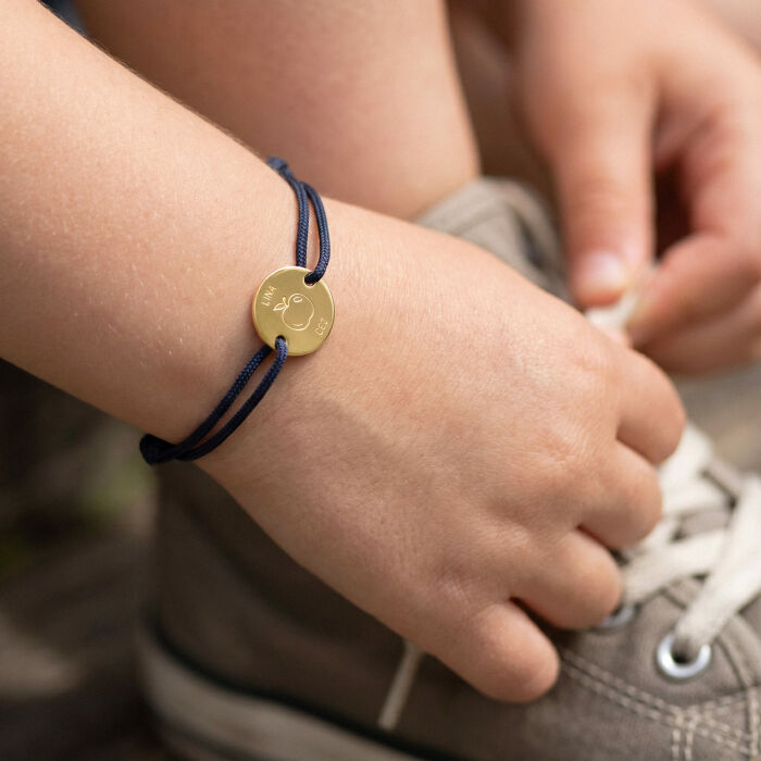 Bracciale bambini personalizzato medaglietta incisa placcata oro 2 buchi 15 mm - Edizione speciale KIDS