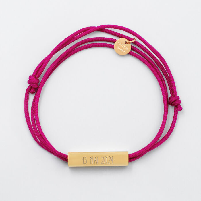 Bracelet personnalisé médaille gravée acier doré cube rectangulaire 25x5x5 mm