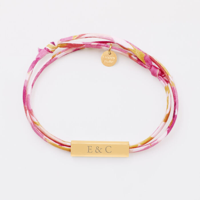 Bracelet Liberty personnalisé médaille gravée acier doré cube rectangulaire 25x5x5 mm