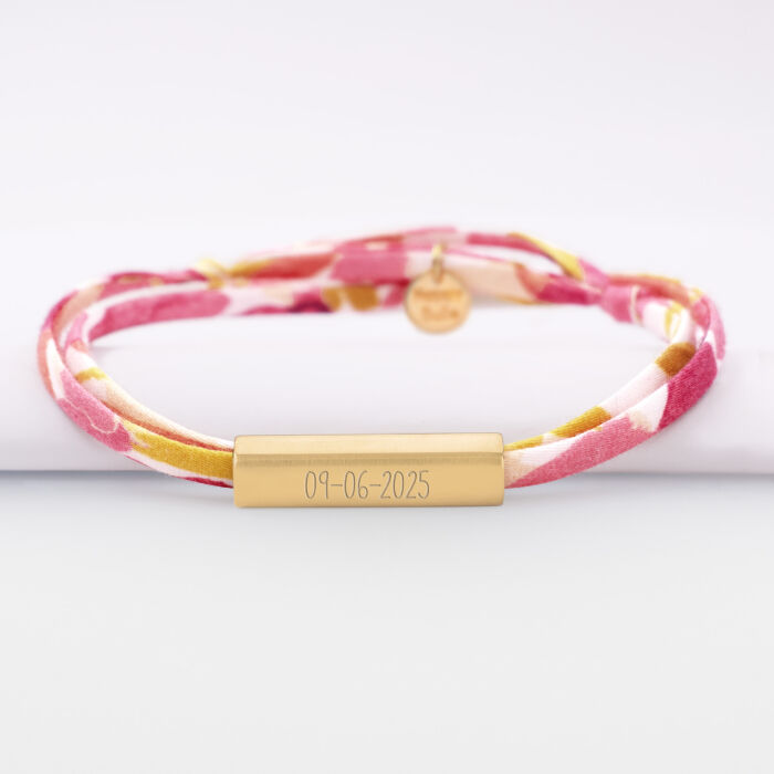 Bracelet Liberty personnalisé médaille gravée acier doré cube rectangulaire 25x5x5 mm