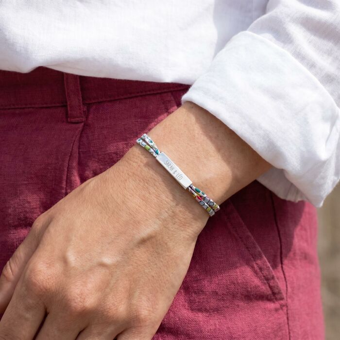 Bracelet Liberty personnalisé médaille gravée acier cube rectangulaire 25x5x5 mm