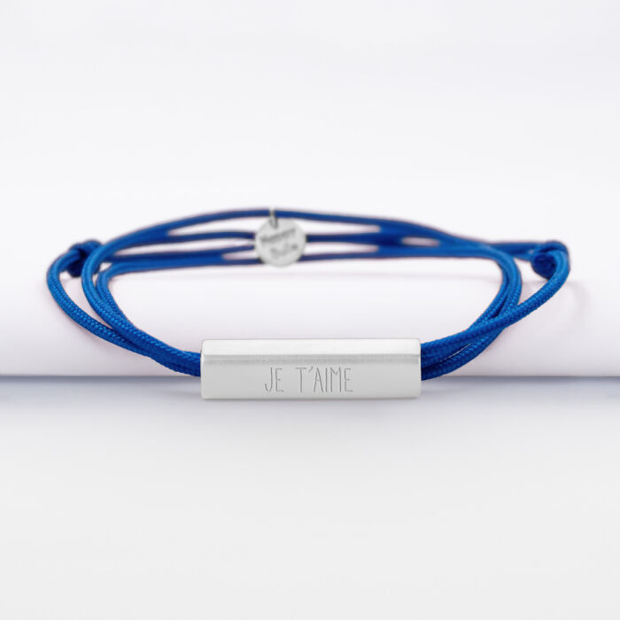 Bracelet 3 tours personnalisé médaille gravée acier cube rectangulaire 25x5x5 mm