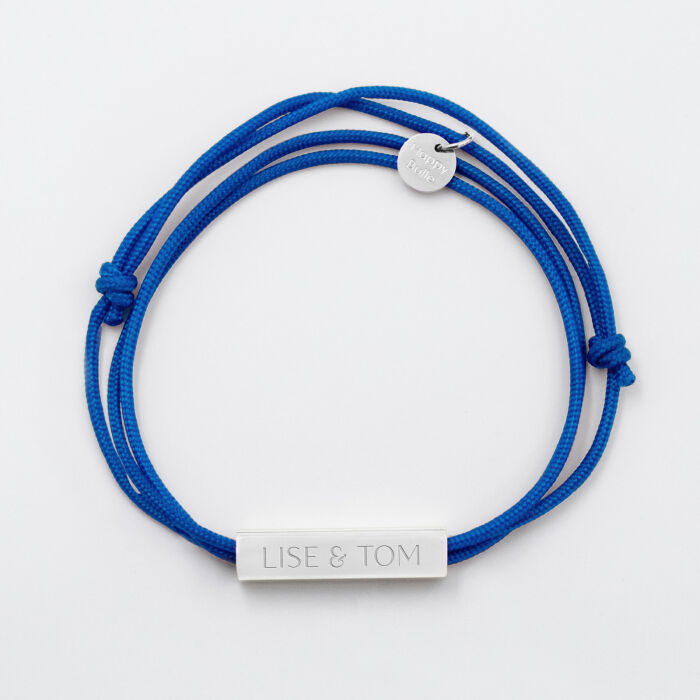 Bracelet 3 tours personnalisé médaille gravée acier cube rectangulaire 25x5x5 mm