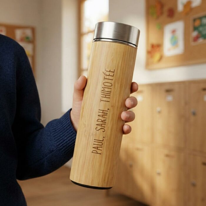 Borraccia isotermica personalizzata bambù inciso 500 ml