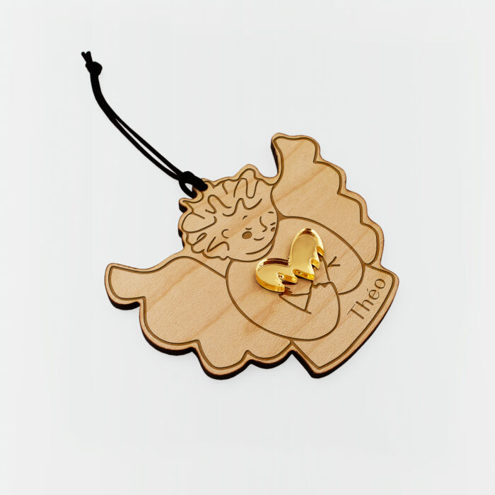 Boule de Noël personnalisée Ange Câlin bois gravé - HappyBulle x MyLovelyThing