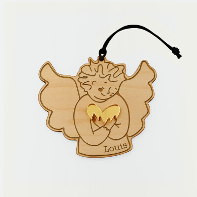 Boule de Noël personnalisée Ange Câlin bois gravé - HappyBulle x MyLovelyThing