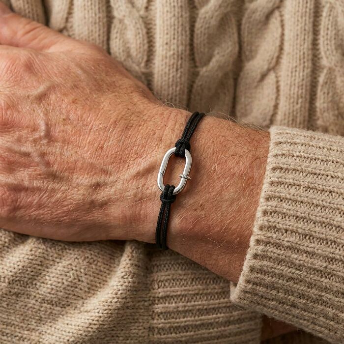 Bracelet homme personnalisé cordon double collection Chapitre mousqueton 11x19 mm argent - à composer - porté