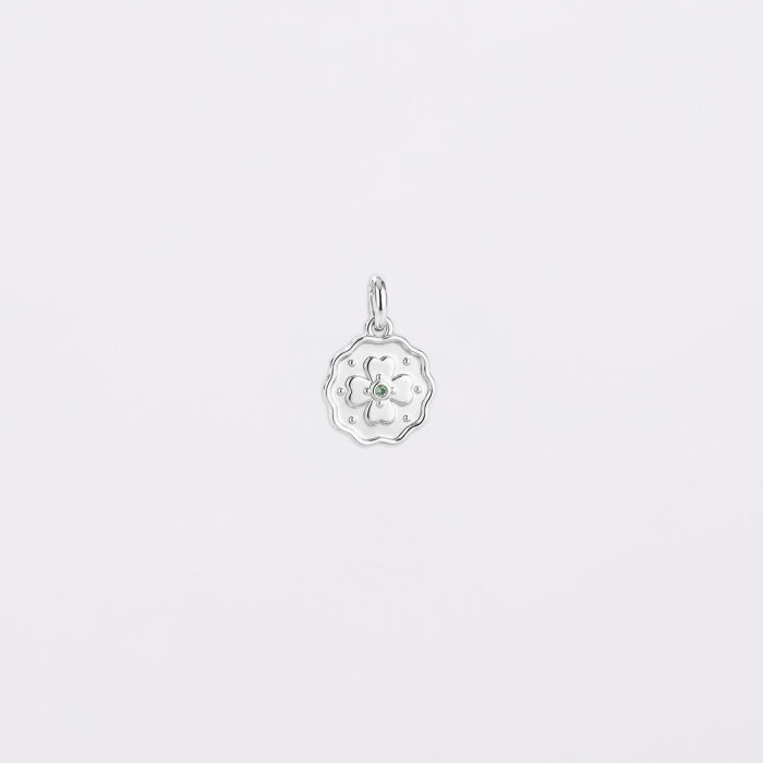 Breloque trèfle mini zircon vert argent 10 mm - seule