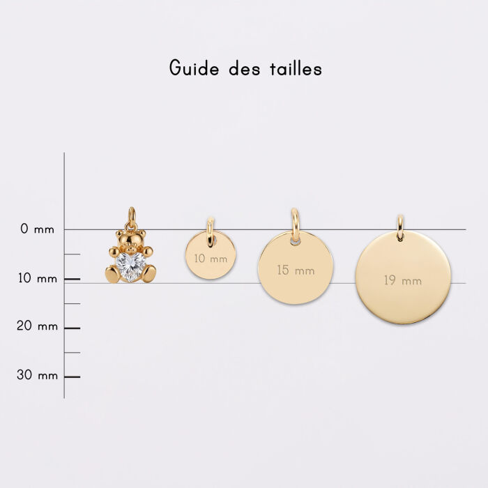 Breloque ourson coeur zircon plaqué or 11 mm - Médailles