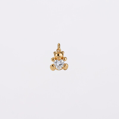 Breloque ourson coeur zircon plaqué or 11 mm - Seul