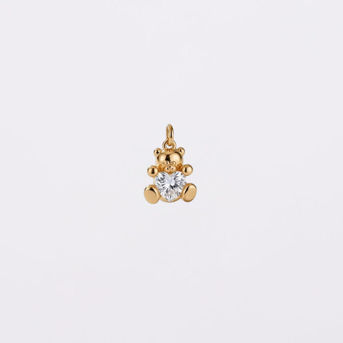 Breloque ourson coeur zircon plaqué or 11 mm - Seul