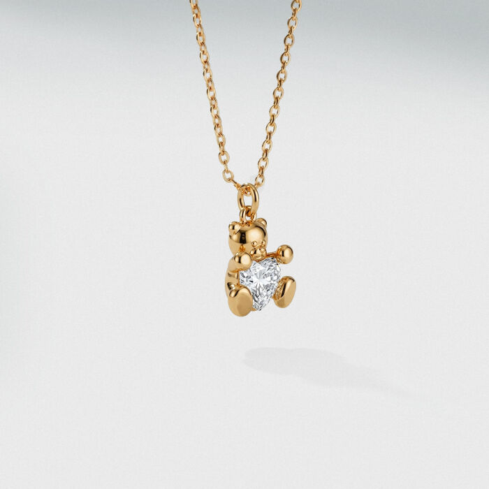 Pendentif ourson coeur zircon plaqué or 11 mm - biais