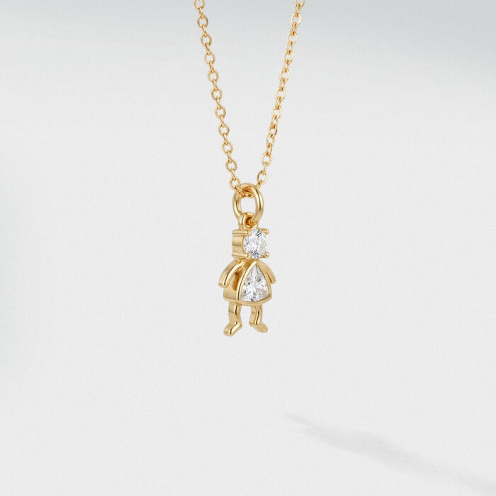 Pendentif silhouette scintillante plaqué or - Fille biais