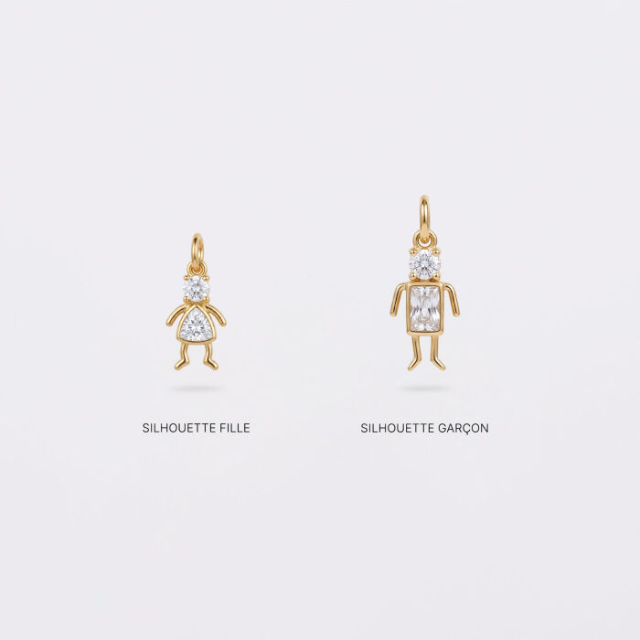 Pendentif silhouette scintillante plaqué or - Fille et garçon