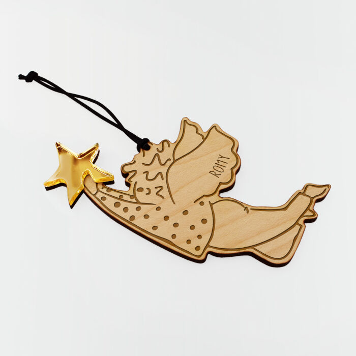 Boule de Noël personnalisée Ange Etoile bois gravé - HappyBulle x MyLovelyThing