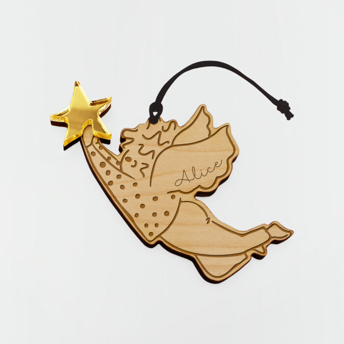 Boule de Noël personnalisée Ange Etoile bois gravé - HappyBulle x MyLovelyThing