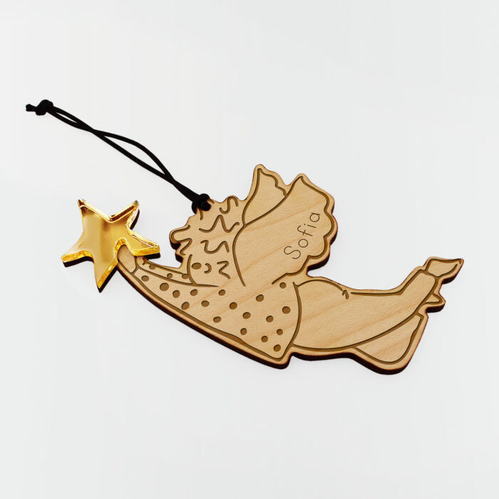 Boule de Noël personnalisée Ange Etoile bois gravé - HappyBulle x MyLovelyThing