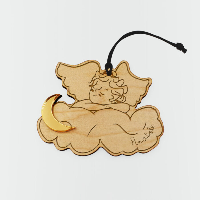 Boule de Noël personnalisée Ange Nuage bois gravé - HappyBulle x MyLovelyThing