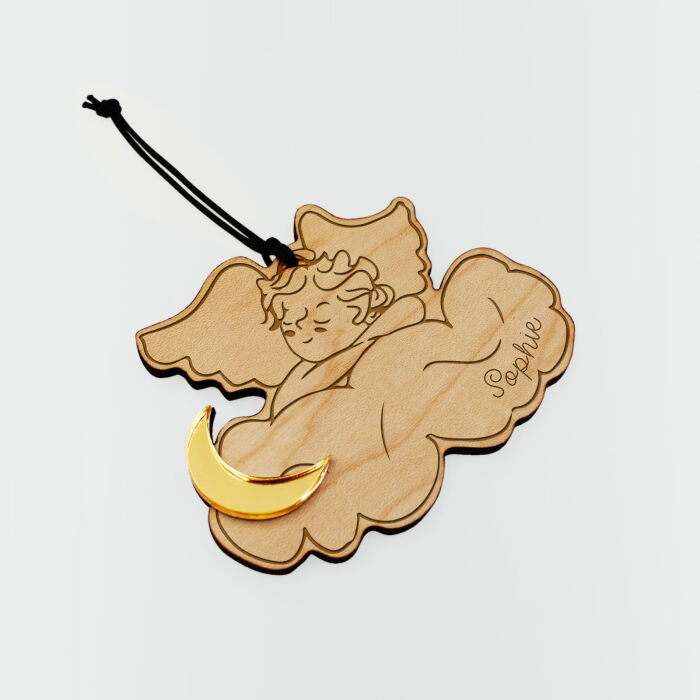 Boule de Noël personnalisée Ange Nuage bois gravé - HappyBulle x MyLovelyThing