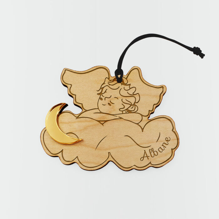 Boule de Noël personnalisée Ange Nuage bois gravé - HappyBulle x MyLovelyThing