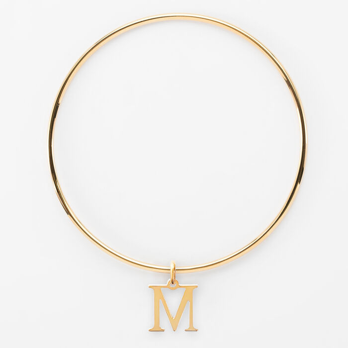 Bracelet personnalisé jonc médaille initiale plaqué or - 2