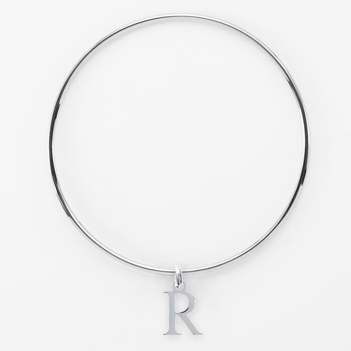 Bracelet personnalisé jonc argent médaille initiale - 2