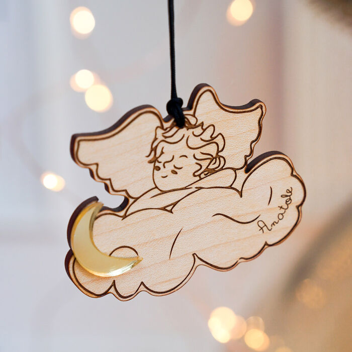 Boule de Noël personnalisée Ange Nuage bois gravé - HappyBulle x MyLovelyThing - ambiance