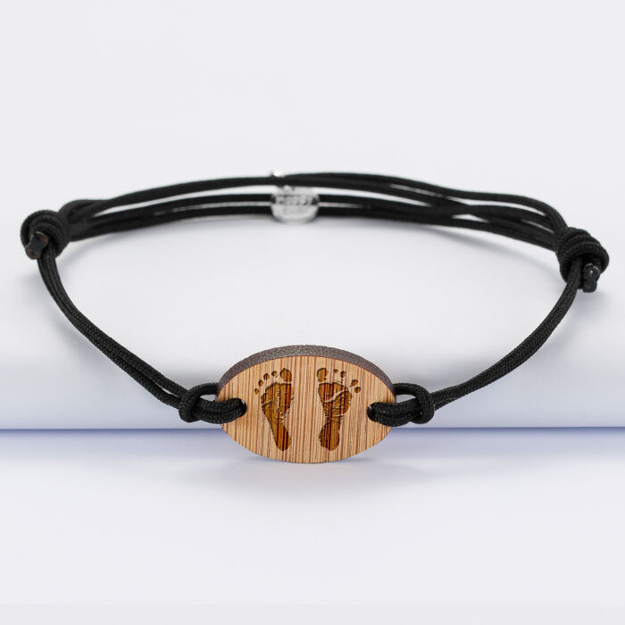 Gents personalised engraved wooden oval 2-hole medallion bracelet 25x17mm - imprint