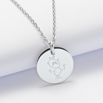 Personalised gents engraved steel medallion pendant 20 mm - sketch
