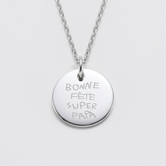 Pendentif homme personnalisé médaille gravée acier 20 mm - écrits