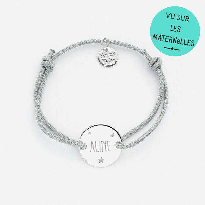 Bracelet enfant personnalisé médaille gravée argent 2 trous 15mm - prénom