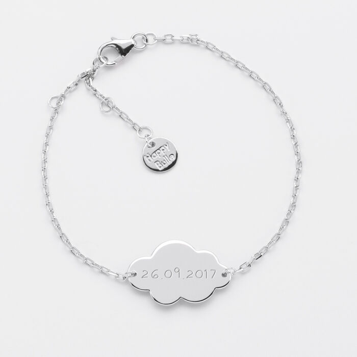 Personalised engraved silver cloud 2-hole medallion  children's chain bracelet 20x14mm - date