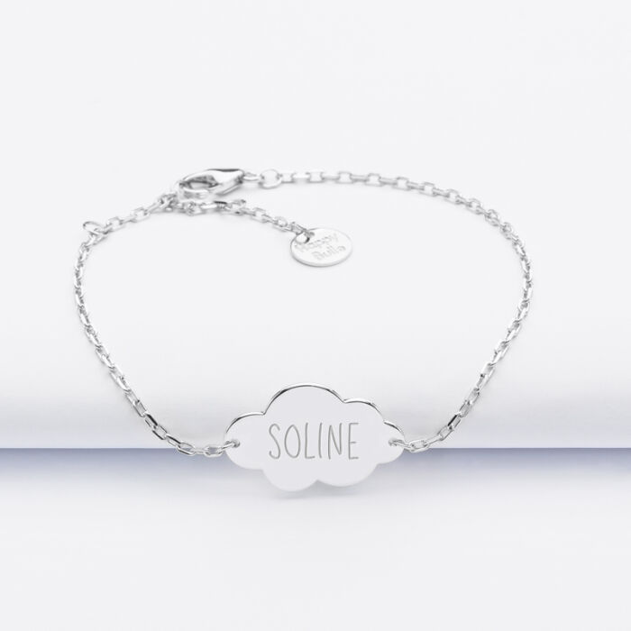 Personalised engraved silver cloud 2-hole medallion  children's chain bracelet 20x14mm - name
