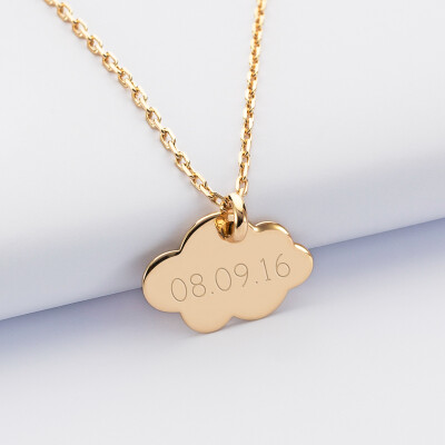 Personalised children's engraved gold plated cloud name sleeper pendant medallion 20x14mm - date