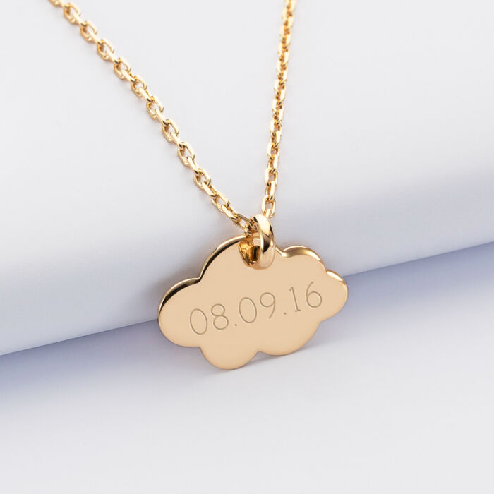Personalised children's engraved gold plated cloud name sleeper pendant medallion 20x14mm - date