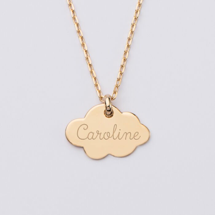 Pendentif enfant personnalisé prénom médaille gravée plaqué or dormeuse nuage 20x14 mm - prénom 1