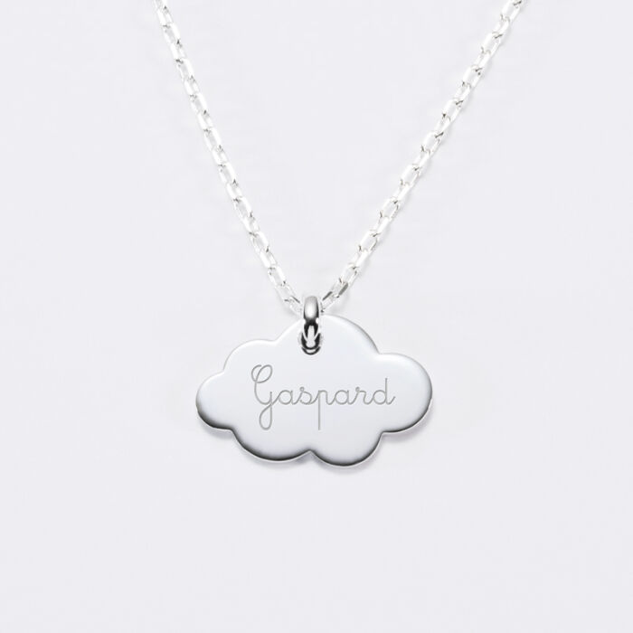 Pendentif enfant personnalisé prénom médaille gravée argent dormeuse nuage 20x14 - prénom gaspard