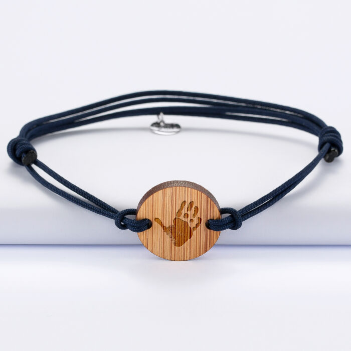 Bracelet homme personnalisé médaille gravée bois ronde 2 trous 21 mm - empreinte