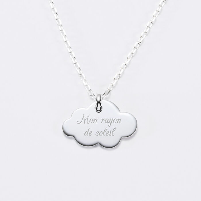 Pendentif enfant personnalisé prénom médaille gravée argent dormeuse nuage 20x14 - texte 1